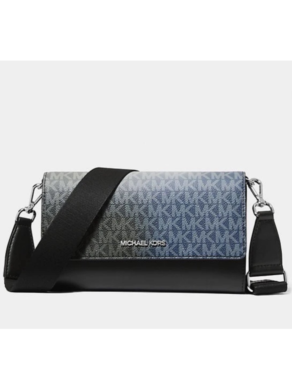 New Michael Kors Jet Set Large Ombré Signature Logo Crossbody Bag Black Multi
